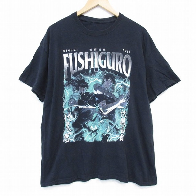 【20%OFF】XL★古着 半袖 Tシャツ メンズ アニメ 呪術廻戦 大きいサイズ クルーネック 黒 ブラック 【spe】 25aug04 中古