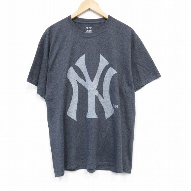 XL★古着 半袖 Tシャツ メンズ NY 大きいサイズ クルーネック 濃グレー 霜降り 25aug04 中古
