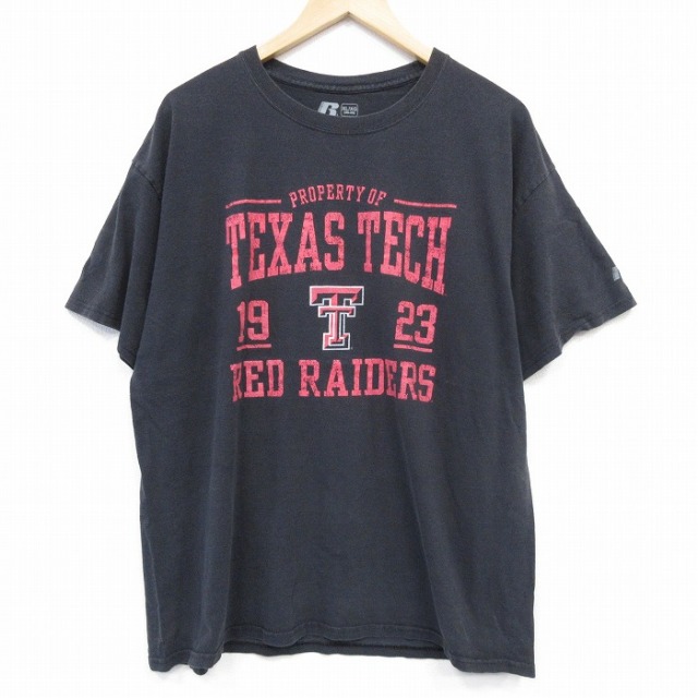 【50%OFF】XL★古着 ラッセル 半袖 Tシャツ メンズ テキサステック コットン クルーネック 黒 ブラック 25aug04 中古