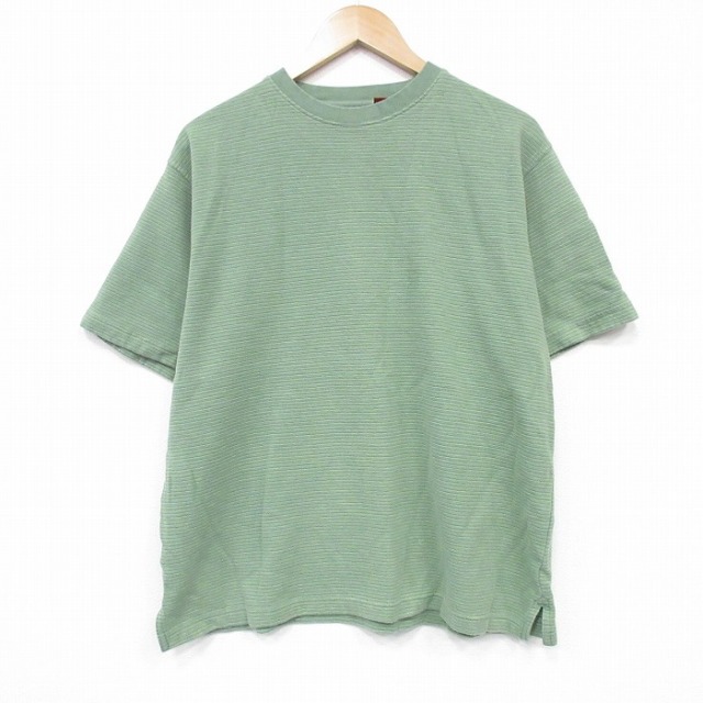 XL★古着 HAGGAR 半袖 Tシャツ メンズ コットン クルーネック 黄緑他 ボーダー 25aug07 中古