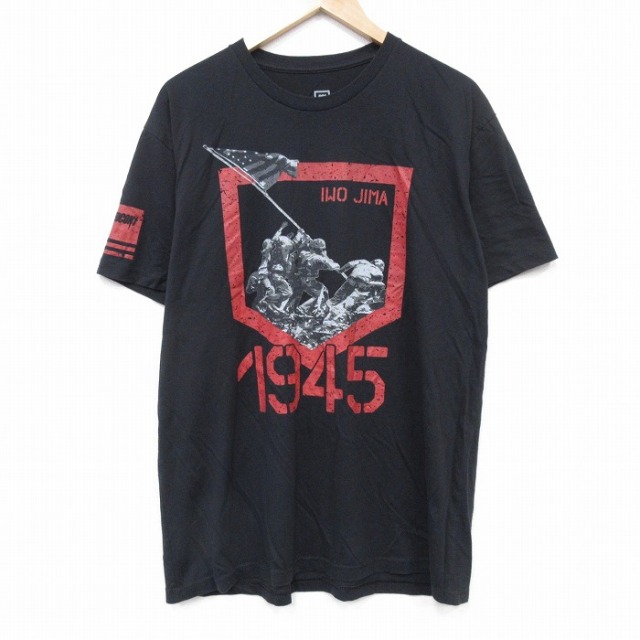 XL★古着 半袖 Tシャツ メンズ 硫黄島 イエロー クルーネック 黒 ブラック 25aug07 中古