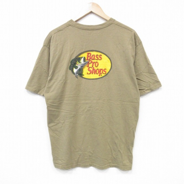 XL★古着 半袖 Tシャツ メンズ バスプロショップ コットン クルーネック 濃ベージュ カーキ 25aug07 中古