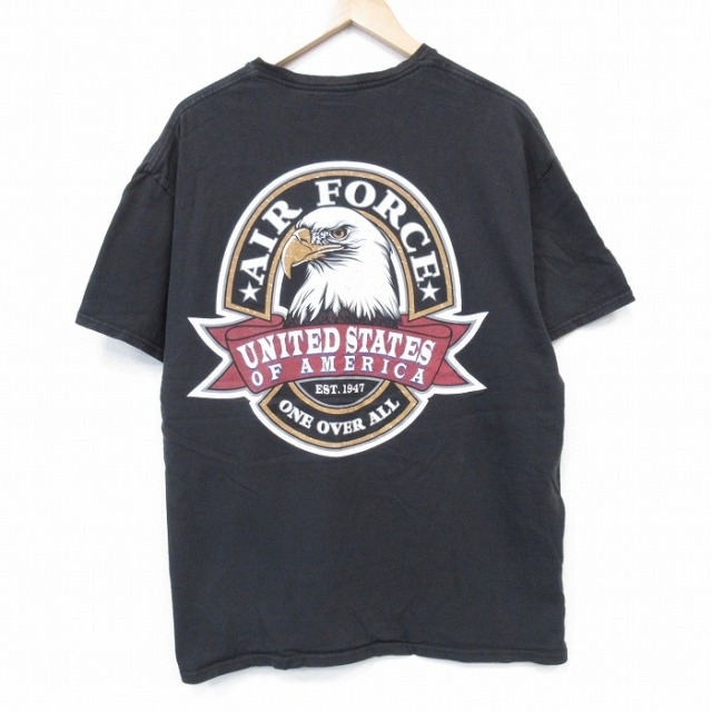 XL★古着 半袖 Tシャツ メンズ ミリタリー USエアフォース クルーネック 黒 ブラック 25aug07 中古