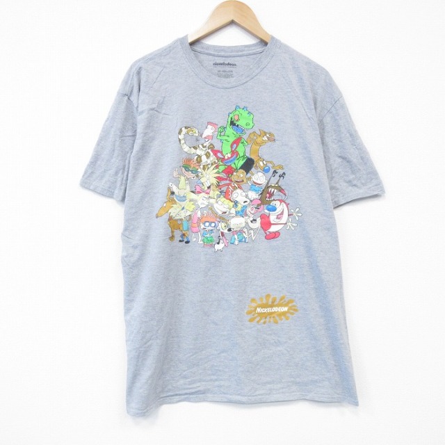 XL★古着 半袖 Tシャツ メンズ アニメ ニコロデン ラグラック 大きいサイズ クルーネック グレー 霜降り 25aug13 中古