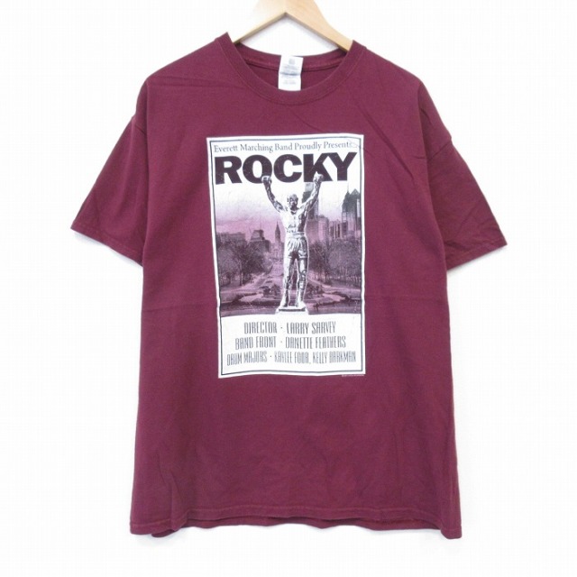 XL★古着 半袖 Tシャツ メンズ ロッキー ハイスクール コットン クルーネック エンジ 25aug13 中古