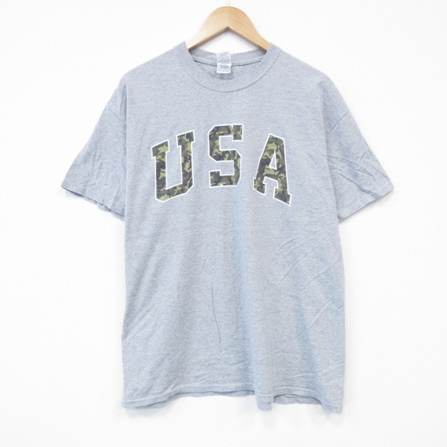 グレー霜降り半袖Tシャツ USAロゴ XL | 古着