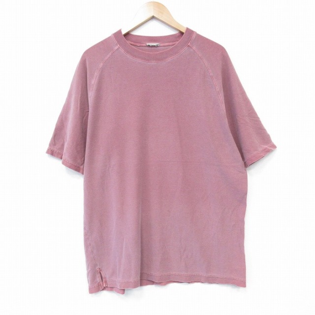 【20%OFF】XL★古着 半袖 Tシャツ メンズ 無地 ラグラン クルーネック エンジ他 ボーダー 25aug13 中古
