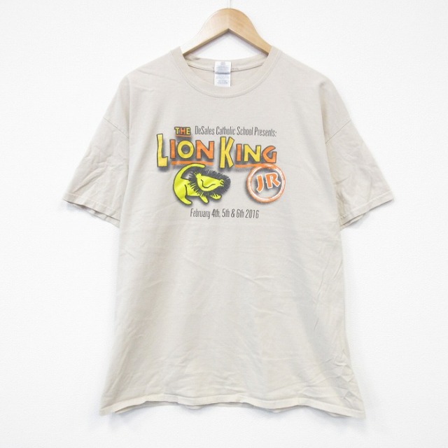 XL★古着 半袖 Tシャツ メンズ ライオンキング コットン クルーネック ベージュ カーキ 25aug13 中古