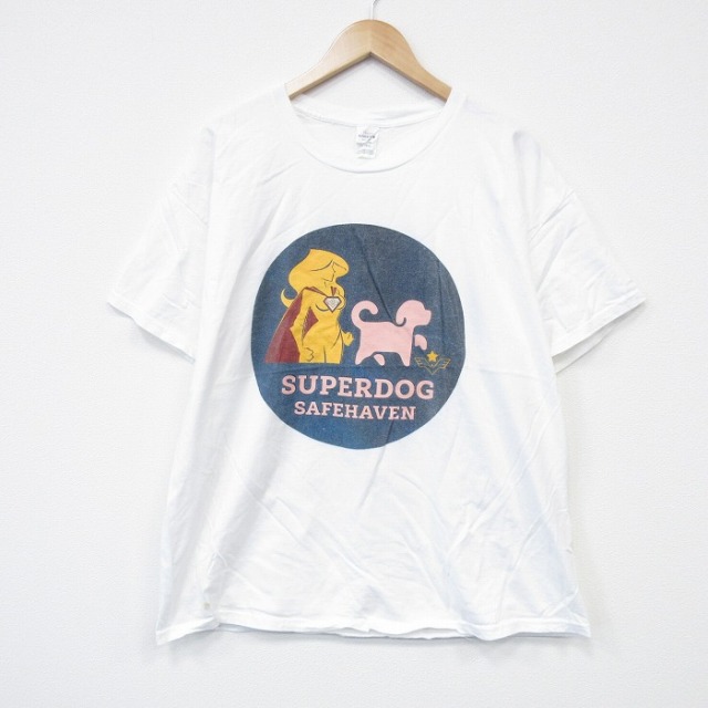 【50%OFF】XL★古着 ヘインズ Hanes 半袖 Tシャツ メンズ スーパードッグ コットン クルーネック 白 ホワイト 25aug13 中古