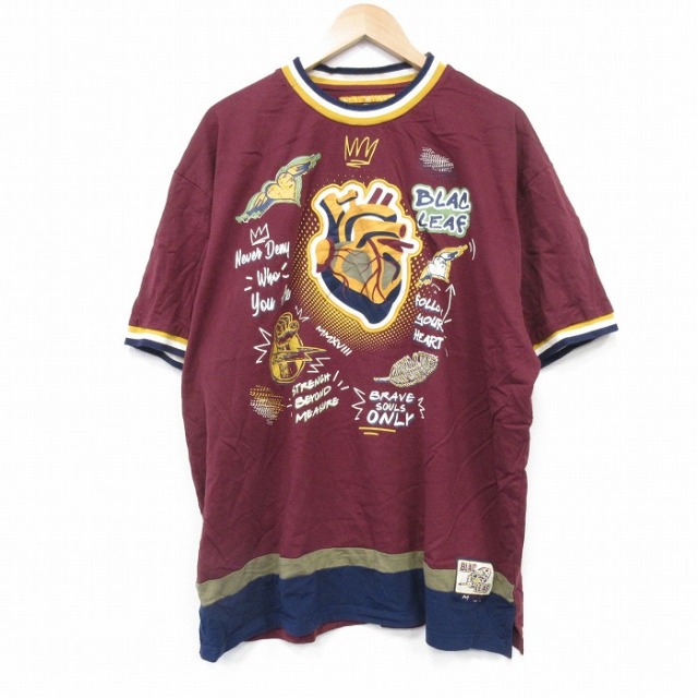 XL★古着 半袖 Tシャツ メンズ 心臓 大きいサイズ コットン クルーネック エンジ他 25aug13 中古