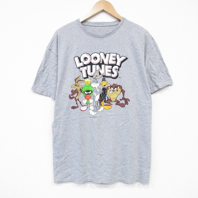【50%OFF】XL★古着 半袖 Tシャツ メンズ ルーニーテューンズ LOONEY TUNES タズ マービンザマーシャン クルーネック グレー 霜降り 25aug13 中古