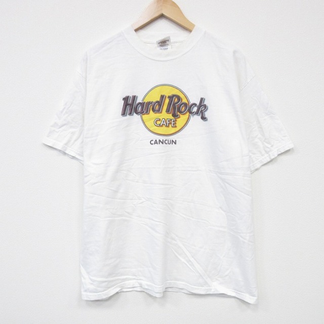 【50%OFF】XL★古着 半袖 Tシャツ メンズ ハードロックカフェ コットン クルーネック 白 ホワイト 25aug13 中古