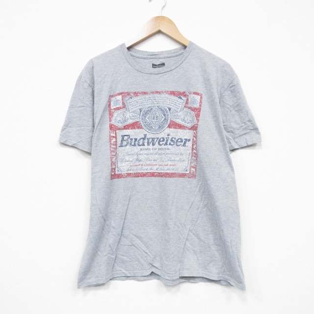 XL★古着 半袖 Tシャツ メンズ バドワイザー クルーネック 薄グレー 霜降り 25aug21 中古