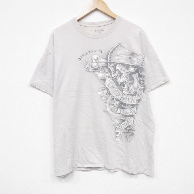 【50%OFF】XL★古着 半袖 Tシャツ メンズ スカル 大きいサイズ コットン クルーネック ベージュ カーキ 25aug21 中古