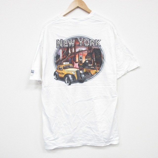 XL★古着 半袖 Tシャツ メンズ ハードロックカフェ ニューヨーク 大きいサイズ コットン クルーネック 白 ホワイト 25aug21 中古