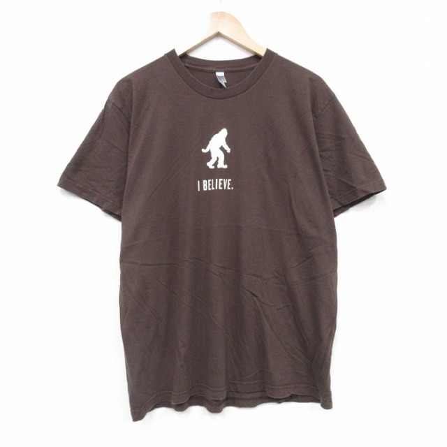 XL★古着 アメリカンアパレル AMERICAN APPAREL 半袖 Tシャツ メンズ イエティ コットン クルーネック USA製 茶 ブラウン 25aug21 中古