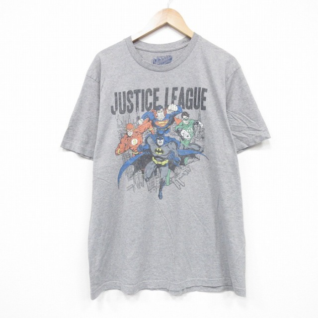 XL★古着 オールドネイビー 半袖 Tシャツ メンズ ジャスティスリーグ クルーネック グレー 霜降り 25aug21 中古