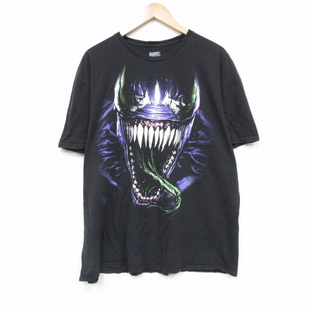 XL★古着 半袖 Tシャツ メンズ マーベル ヴェノム 大きいサイズ コットン クルーネック 黒 ブラック 25aug21 中古