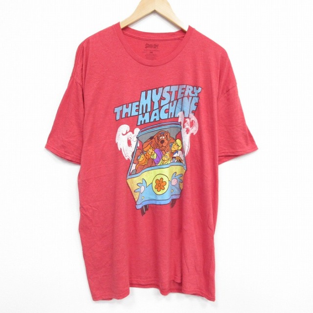 【50%OFF】XL★古着 半袖 Tシャツ メンズ アニメ スクービードゥー 大きいサイズ クルーネック 赤 レッド 霜降り 【spe】 25aug18 中古