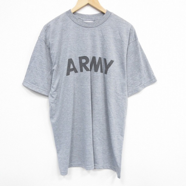 XL★古着 半袖 Tシャツ メンズ ミリタリー アーミー ARMY リフレクター 大きいサイズ ポリエステル クルーネック USA製 グレー 霜降り 25aug18 中古