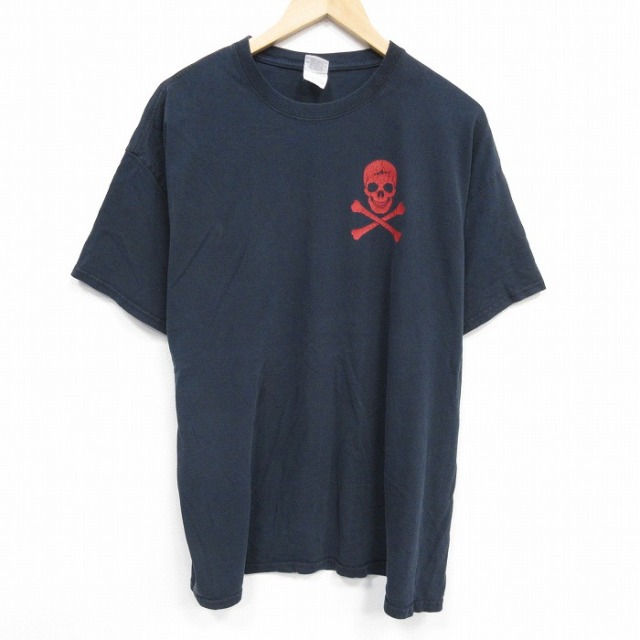 XL★古着 半袖 Tシャツ メンズ スカル 大きいサイズ コットン クルーネック 黒 ブラック 25aug18 中古