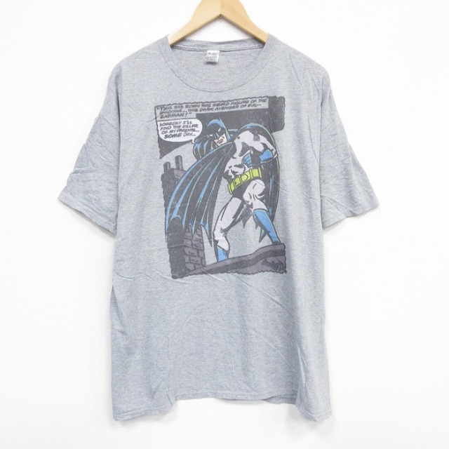 XL★古着 半袖 Tシャツ メンズ バットマン BATMAN 大きいサイズ クルーネック グレー 霜降り 25aug18 中古