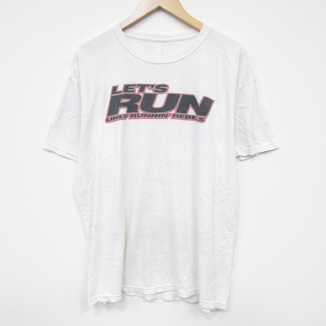 【50%OFF】XL★古着 半袖 Tシャツ メンズ RUN 企業広告 大きいサイズ クルーネック 白 ホワイト 25aug19 中古