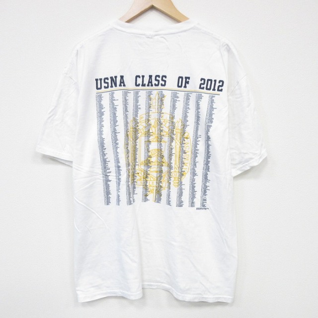 【50%OFF】XL★古着 半袖 Tシャツ メンズ ミリタリー NAVAL 大きいサイズ クルーネック 白 ホワイト 25aug19 中古