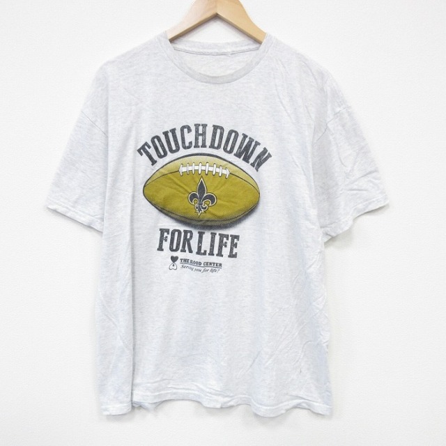 XL★古着 半袖 Tシャツ メンズ アメフト クルーネック 薄グレー 霜降り 25aug19 中古