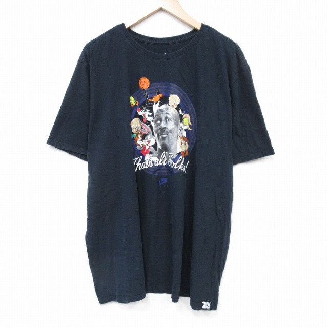 XL★古着 半袖 Tシャツ メンズ マイケルジョーダン エアジョーダン ルーニーテューンズ LOONEY TUNES 大きいサイズ クルーネック 黒 ブラック 25aug19 中古