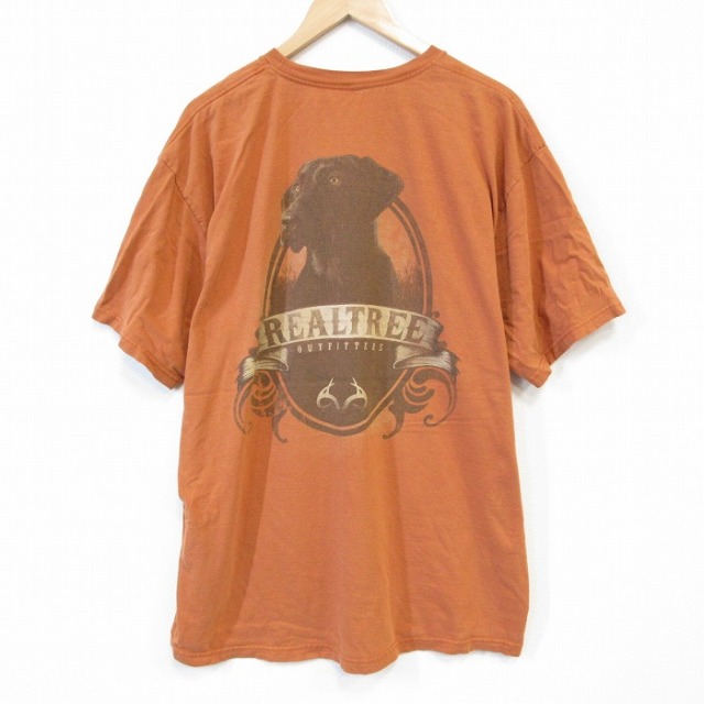 オレンジ半袖Tシャツ 犬 XL | 古着