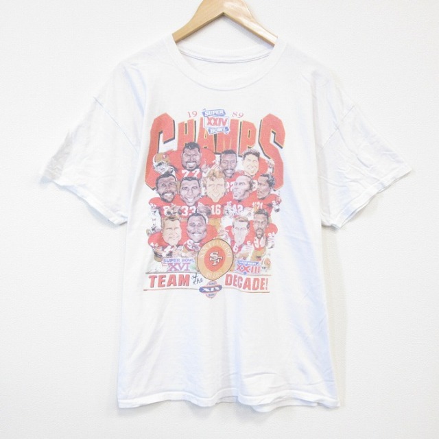 XL★古着 半袖 Tシャツ メンズ NFL サンフランシスコフォーティナイナーズ 49ers 大きいサイズ クルーネック 白 ホワイト アメフト スーパーボウル 25aug20 中古