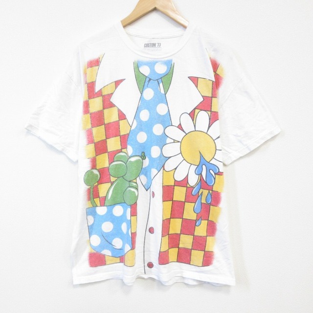 XL★古着 半袖 Tシャツ メンズ ネクタイ コットン クルーネック 白 ホワイト 25aug20 中古