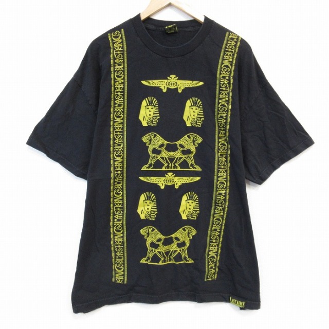 【50%OFF】XL★古着 半袖 Tシャツ メンズ ツタンカーメン 大きいサイズ コットン クルーネック USA製 黒 ブラック 25aug20 中古
