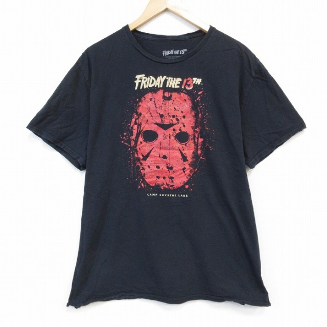 XL★古着 半袖 Tシャツ メンズ ホラー映画 13日の金曜日 コットン クルーネック 黒 ブラック 25aug20 中古