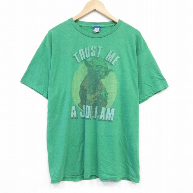 XL★古着 半袖 Tシャツ メンズ スターウォーズ STAR WARS ヨーダ 大きいサイズ クルーネック 緑 グリーン 25aug20 中古