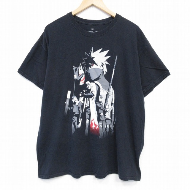 【50%OFF】XL★古着 半袖 Tシャツ メンズ アニメ ナルト疾風伝 はたけカカシ 大きいサイズ コットン クルーネック 黒 ブラック 【spe】 25aug20 中古