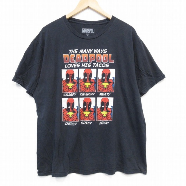 XL★古着 半袖 Tシャツ メンズ マーベル デッドプール 大きいサイズ コットン クルーネック 黒 ブラック 25aug20 中古