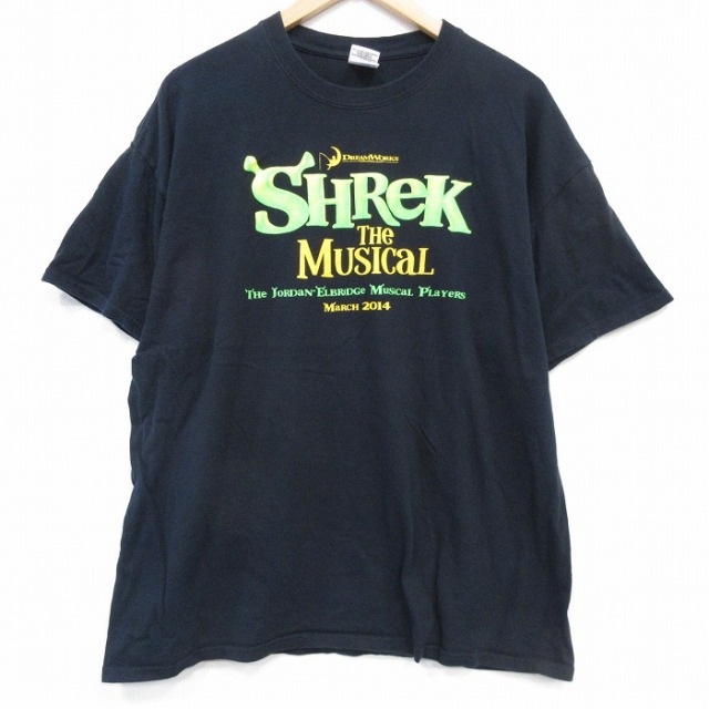 【50%OFF】XL★古着 半袖 Tシャツ メンズ シュレック ミュージカル 大きいサイズ コットン クルーネック 黒 ブラック 25aug20 中古