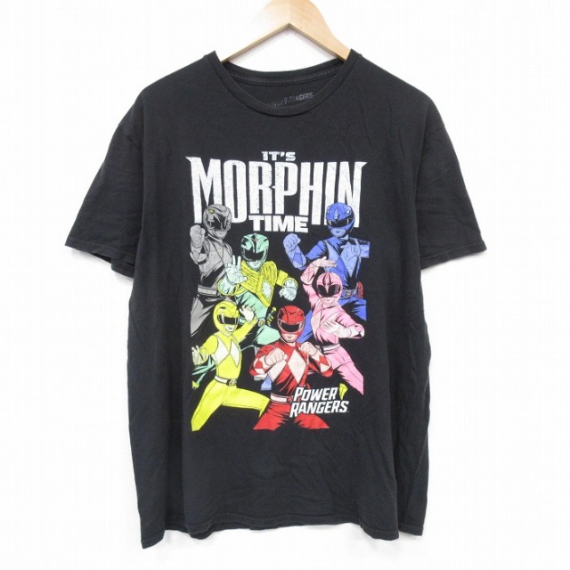 XL★古着 半袖 Tシャツ メンズ パワーレンジャー コットン クルーネック 黒 ブラック 25aug21 中古