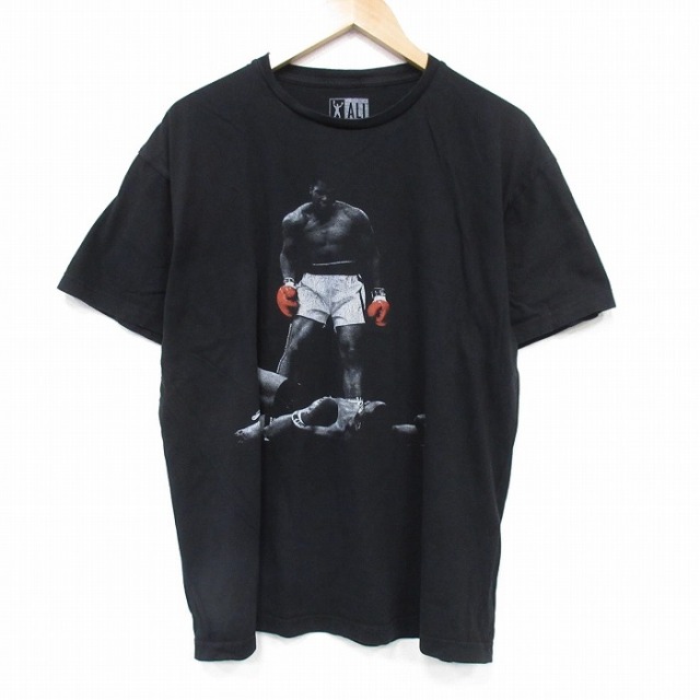 XL★古着 半袖 Tシャツ メンズ モハメドアリ 大きいサイズ コットン クルーネック 黒 ブラック 25aug21 中古