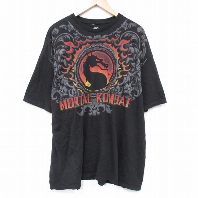 XL★古着 半袖 Tシャツ メンズ 大きいサイズ ゲーム モータルコンバット コットン クルーネック 黒 ブラック 25aug21 中古