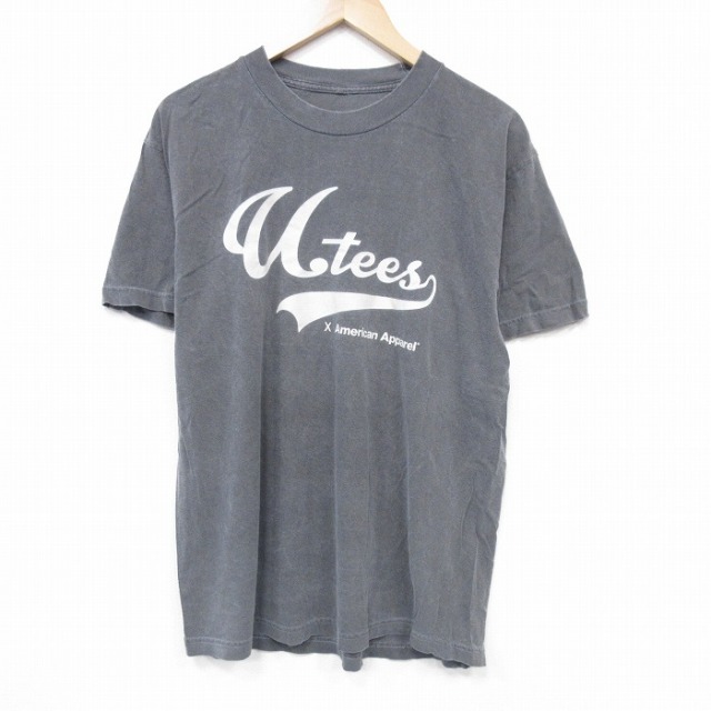 L★古着 半袖 Tシャツ メンズ アメリカンアパレル AMERICAN APPAREL クルーネック 濃グレー 25aug21 中古