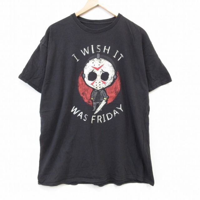 XL★古着 半袖 Tシャツ メンズ ホラー映画 13日の金曜日 コットン クルーネック 黒 ブラック 25aug26 中古