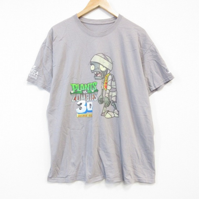 XL★古着 半袖 Tシャツ メンズ ゾンビ 大きいサイズ クルーネック グレー 25aug26 中古