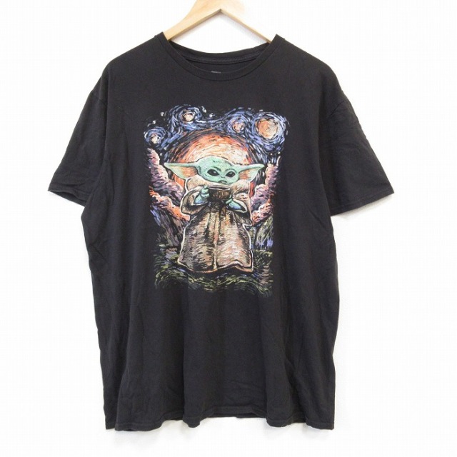 XL★古着 半袖 Tシャツ メンズ スターウォーズ STAR WARS グローグー 大きいサイズ コットン クルーネック 黒 ブラック 25aug26 中古