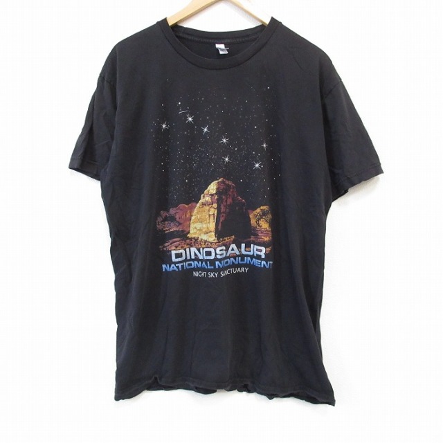 XL★古着 アメリカンアパレル AMERICAN APPAREL 半袖 Tシャツ メンズ ナショナルモニュメント コットン クルーネック 黒 ブラック 25aug26 中古