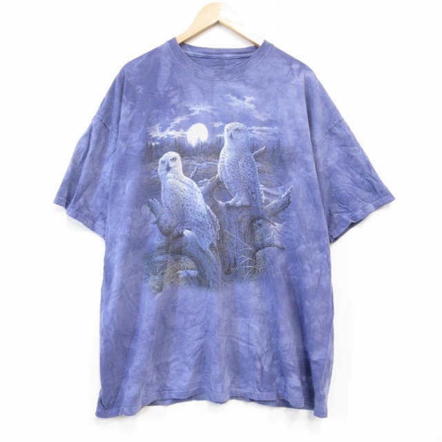 【50%OFF】XL★古着 THE MOUNTAIN 半袖 Tシャツ メンズ フクロウ 大きいサイズ コットン クルーネック 紫他 パープル タイダイ 【spe】 25aug26 中古