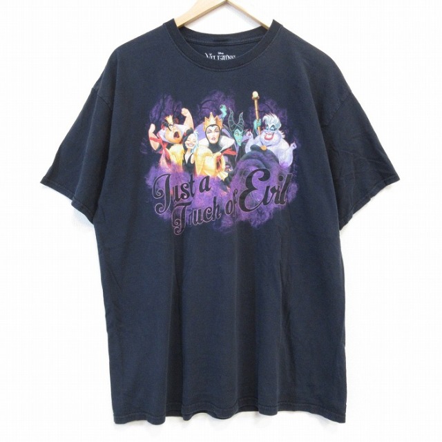 XL★古着 半袖 Tシャツ メンズ ディズニー DISNEY ヴィランズ コットン クルーネック 黒 ブラック 25aug26 中古