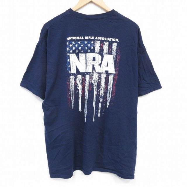 XL★古着 半袖 Tシャツ メンズ NRA 大きいサイズ クルーネック 紺 ネイビー 25aug22 中古